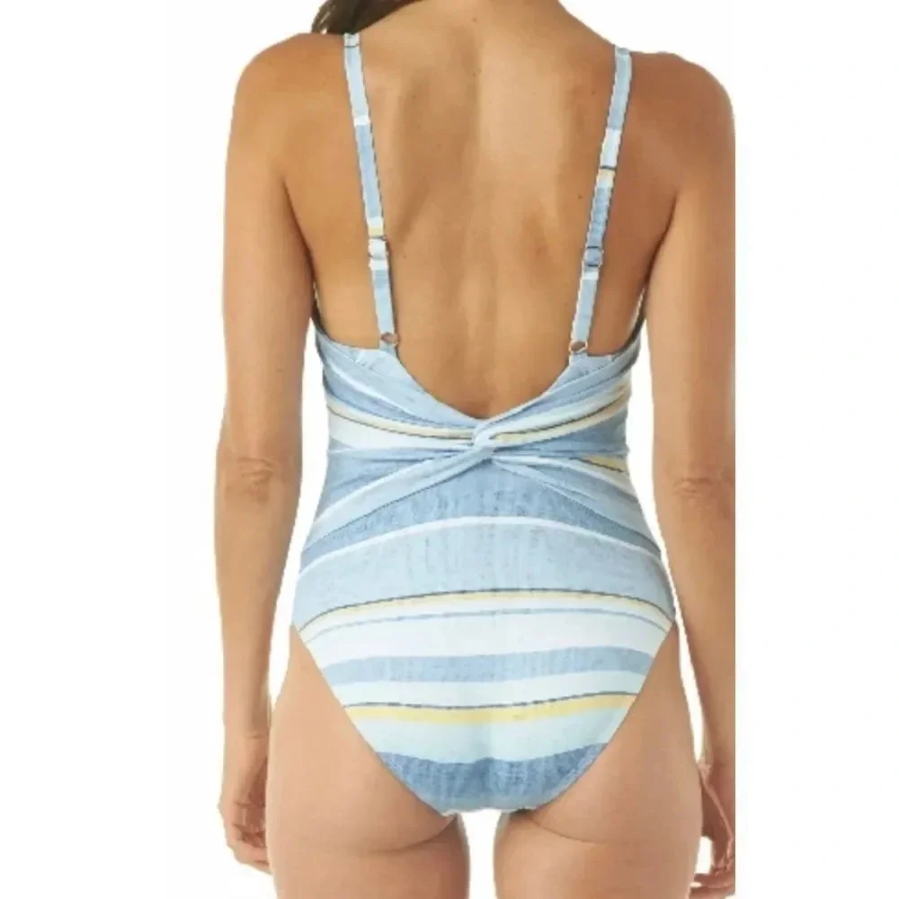 Jantzen Sail Away Twist Front striped Women's one piece swimsuit  Size 8
